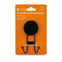 Wieszak ścienny z przyssawką i 2 haczykami Tadar 6 x 5,5 x 11 cm czarny