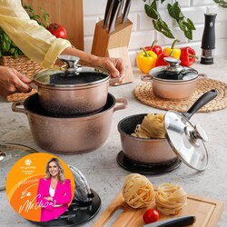 Zestaw garnków Konighoffer Pollo Rose Gold 8 elementów 2 nakładki i 2 podkładki