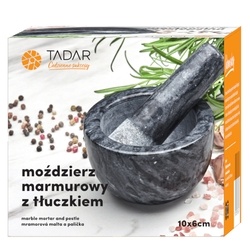 Moździerz kuchenny z tłuczkiem Tadar 10 x 6 cm marmurowy czarny