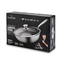 Wok nierdzewny Starke Pro Linesta Steel 30 x 9 cm z pokrywką