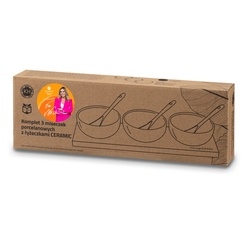 Miseczki do dipów NBC na desce bambusowej z łyżeczkami Konighoffer 3 x 150 ml biały połysk