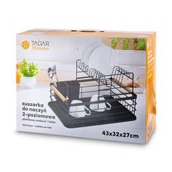 Suszarka 2-poziomowa do naczyń z ociekaczem i tacą Tadar 43 x 29 x 27 cm czarna