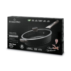 Patelnia głęboka na indukcję marmurowa z pokrywką Starke Pro Embossed 28 x 7,5 cm
