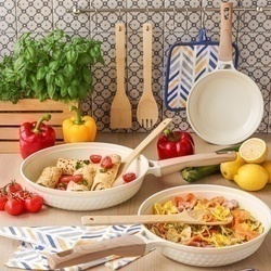 Komplet 3 patelni ceramicznych Konighoffer Rosti 20 24 28 cm kremowe