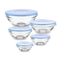 Miski szklane z pokrywkami Tadar 9 cm 10,5 cm 12,5 cm 14 cm 17 cm niebieskie