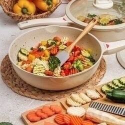 Patelnia WOK indukcyjna z pokrywką Konighoffer Creamy Marble 30 cm