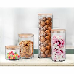 Pojemnik kuchenny szklany z drewnianą pokrywą Trend Glass 400 ml