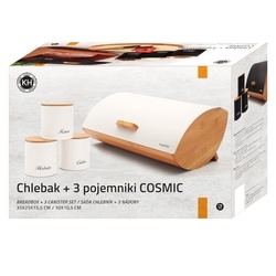 Chlebak bambusowy i 3 pojemniki stalowe Konighoffer Cosmic kremowy komplet