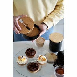 Cukiernica porcelanowa z pokrywką i łyżeczką Konighoffer 14,5 x 5 cm czarna