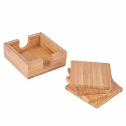 Podkładki pod kubek w stojaku bambusowe Tadar 11 x 11 cm 4 sztuki