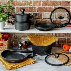 Zestaw garnków na indukcję z powłoką marmurową Starke Pro Dark 10 elementów
