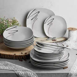 Zestaw kwadratowych talerzy porcelanowych Tadar Wstęga 18 elementów