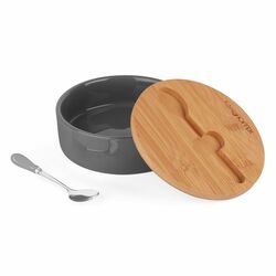 Cukiernica porcelanowa z pokrywką i łyżeczką Konighoffer 14,5 x 5 cm szara