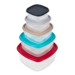 Komplet 5 pojemników kwadratowych Plastic Forte mix kolorów
