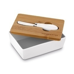 Maselniczka porcelanowa NBC z pokrywką i nożykiem Konighoffer 15,8 x 11 x 6 cm biała