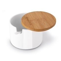 Cukiernica z łyżeczką i bambusową pokrywką porcelanowa NBC Konighoffer 350 ml biała