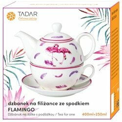 Dzbanek porcelanowy z filiżanką i spodkiem Tadar Flamingo 400 ml/250 ml